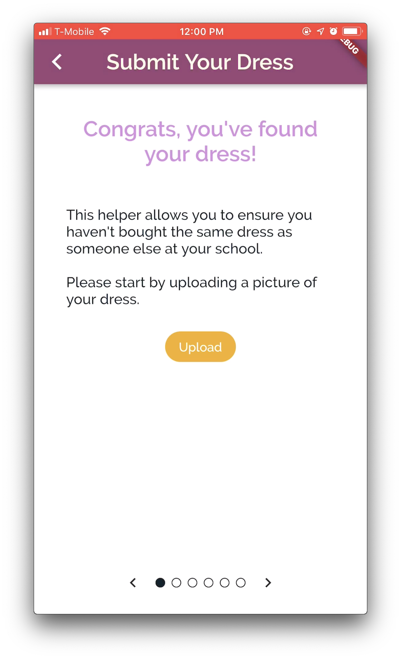 The dress upload screen in the app.