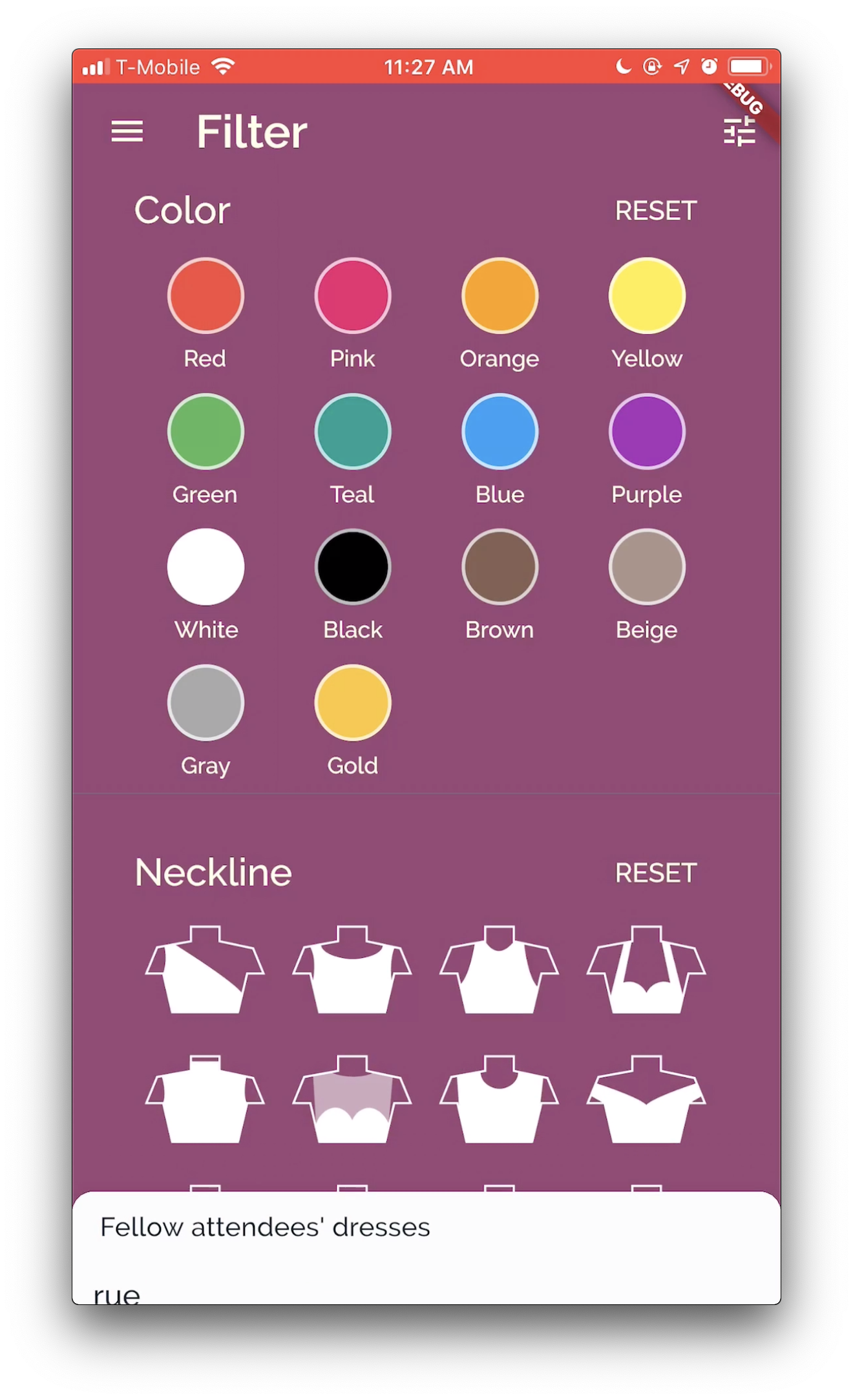 The filtering section of the app.